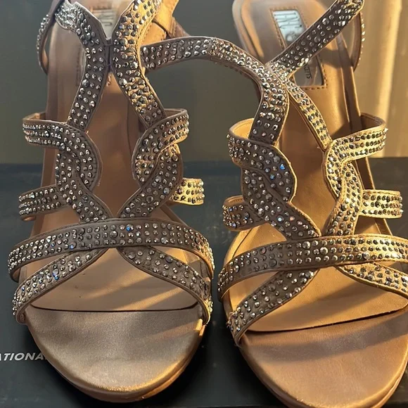 INC Rhinestone golden bronze heels - Picture 2 of 5